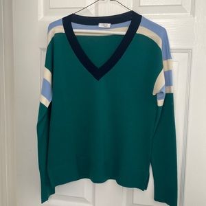 Women's Blue Stripe V-neck Merino Wool